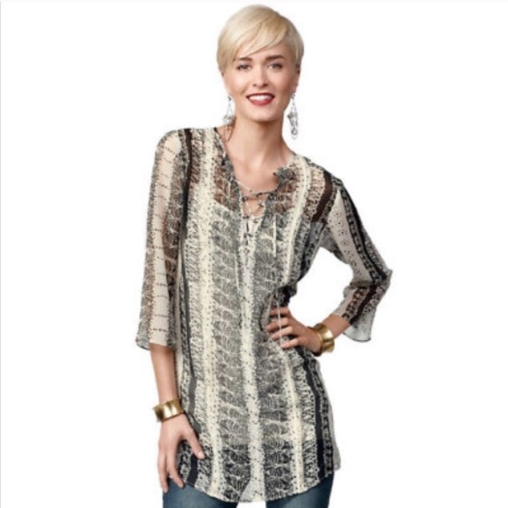 Cabi Sheer Boho Tunic Chiffon Beatnik Blouse